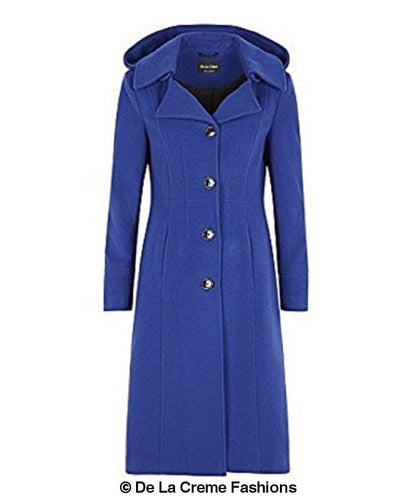 Beatrice Wool Blend Hooded Mid-Length Coat by Rose Eleusis, featuring a cozy hood and tailored fit in neutral tones.