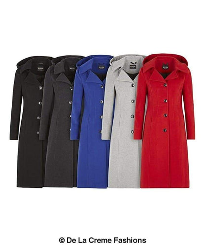 Beatrice Wool Blend Hooded Mid-Length Coat by Rose Eleusis, featuring a cozy wool and cashmere fabric with a hood and tailored fit.