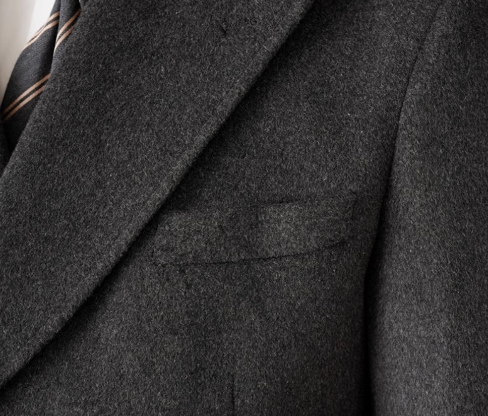Carmine Juneberry HauteWool™ double-breasted wool coat in a wool blend, featuring a classic collar and stylish design.
