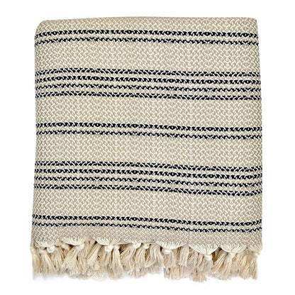 Beige woven Turkish throw blanket with stripe pattern, ideal for home decor, by Ariel.