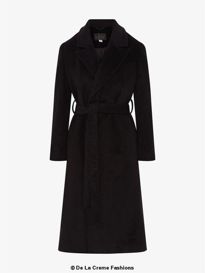 Rose Eleusis belted longline duster coat for 2024, stylish and warm outerwear shown in this image.