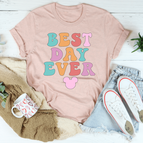 Heather prism peach Best Day Ever T-shirt by Jade Thalassa featuring casual, soft fabric and stylish graphic design.