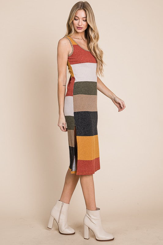 Color block casual dress for women by Jade Icarus, featuring vibrant mixed fabric panels and a relaxed fit.