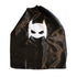 Black superhero cape for kids from Sky Blue Milo, featuring a bat emblem, perfect for dress-up and imaginative play.
