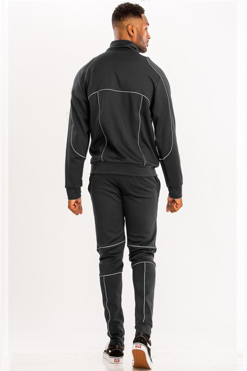 Black Lime Milo 3M Reflective Pipe Track Set for men, featuring reflective piping and sporty design for active wear.