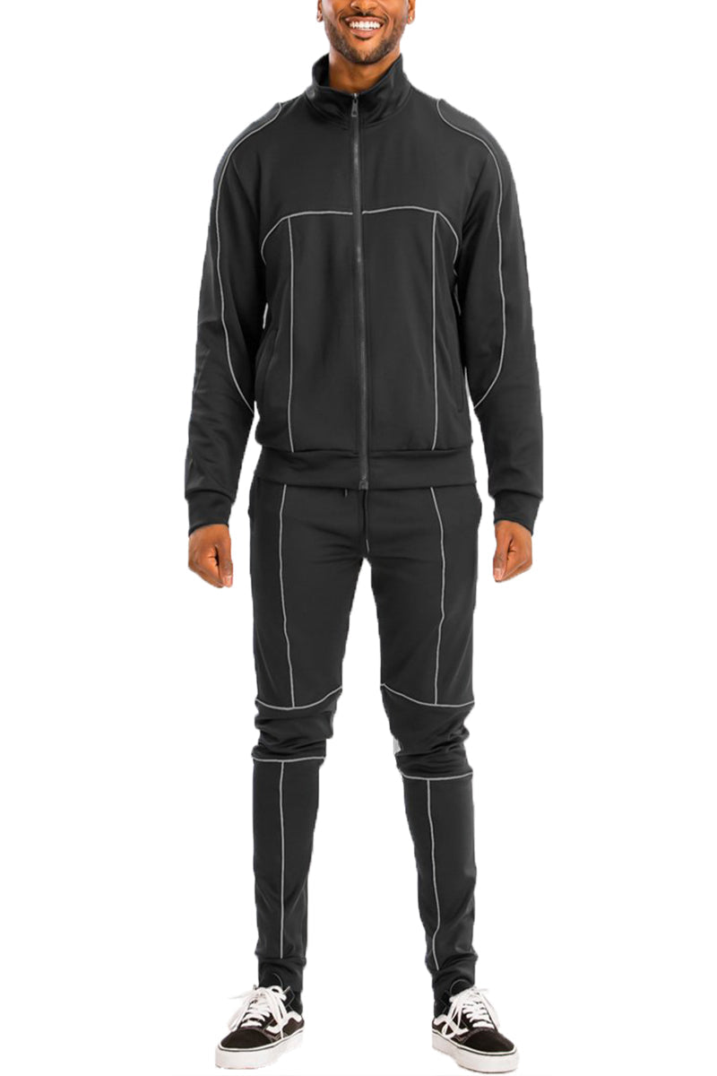 Black Lime Milo 3M Reflective Pipe Track Set for men, featuring stylish reflective piping on a modern athletic jacket.