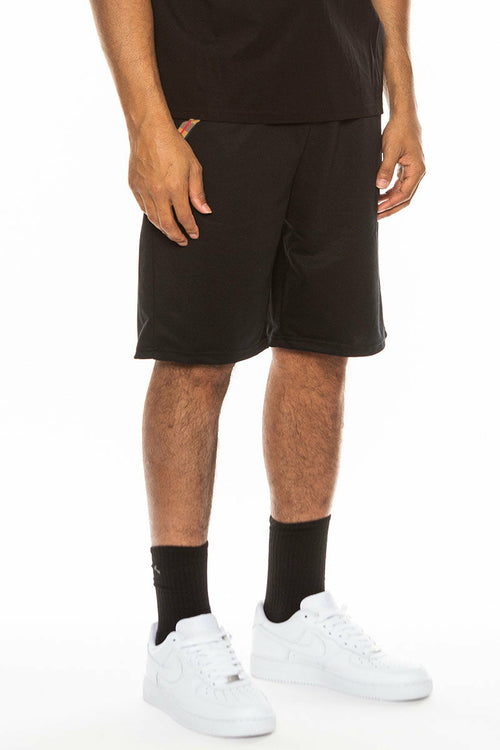Black checkered detail shorts for men by Lime Milo, featuring a stylish checkered pattern and comfortable fit.