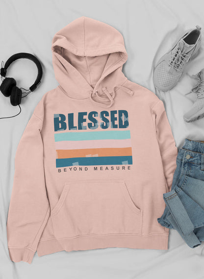 Jade Thalassa Blessed hoodie featuring a peach design, casual comfort, and soft fabric, worn by a person in a relaxed setting.