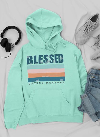 Jade Thalassa Blessed Hoodie T-shirt with a peaceful sky design in soft blue and white tones.