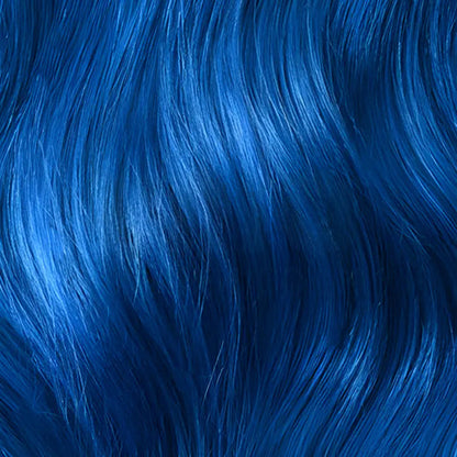 Blue Moni bold Afro Mohawk wig by Peach Clymene with kinky curly and afro curly textures, showcasing vibrant hair styling.