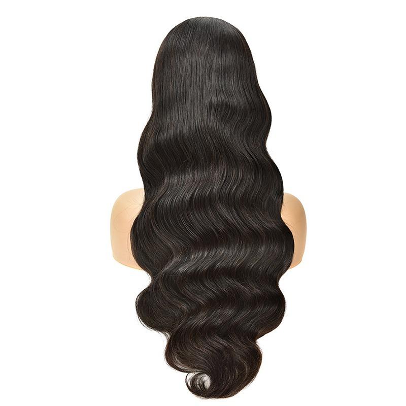 Brazilian Body Wave Human Hair Wig with Bangs by Cerise Alfie, full machine-made, natural wave style, showcasing the wig on a mannequin.