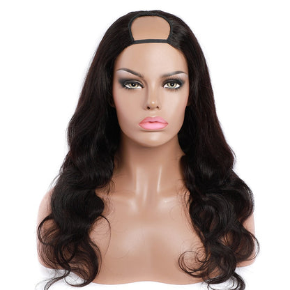 Cerise Alfie U Part Wig with body wave Brazilian Remy human hair, styled for natural volume and texture.