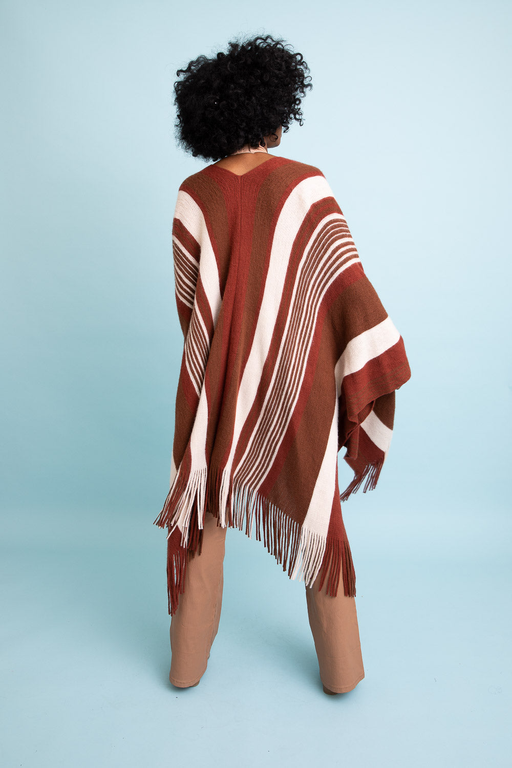 Boho Chic Frayed Edge Ruana by Periwinkle Aether featuring striped fabric and casual, stylish accessories design.