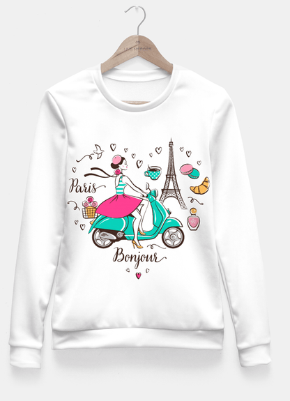 Scorpius Bonjour Paris fitted waist sweater in soft knit fabric, featuring a stylish design and comfortable fit.