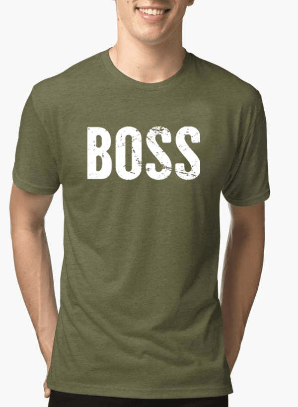 Scorpius Boss half sleeves melange T-shirt in grey with a round neckline and casual fit, displayed on a hanger.