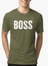 Scorpius Boss half sleeves melange T-shirt in grey with a round neckline and casual fit, displayed on a hanger.