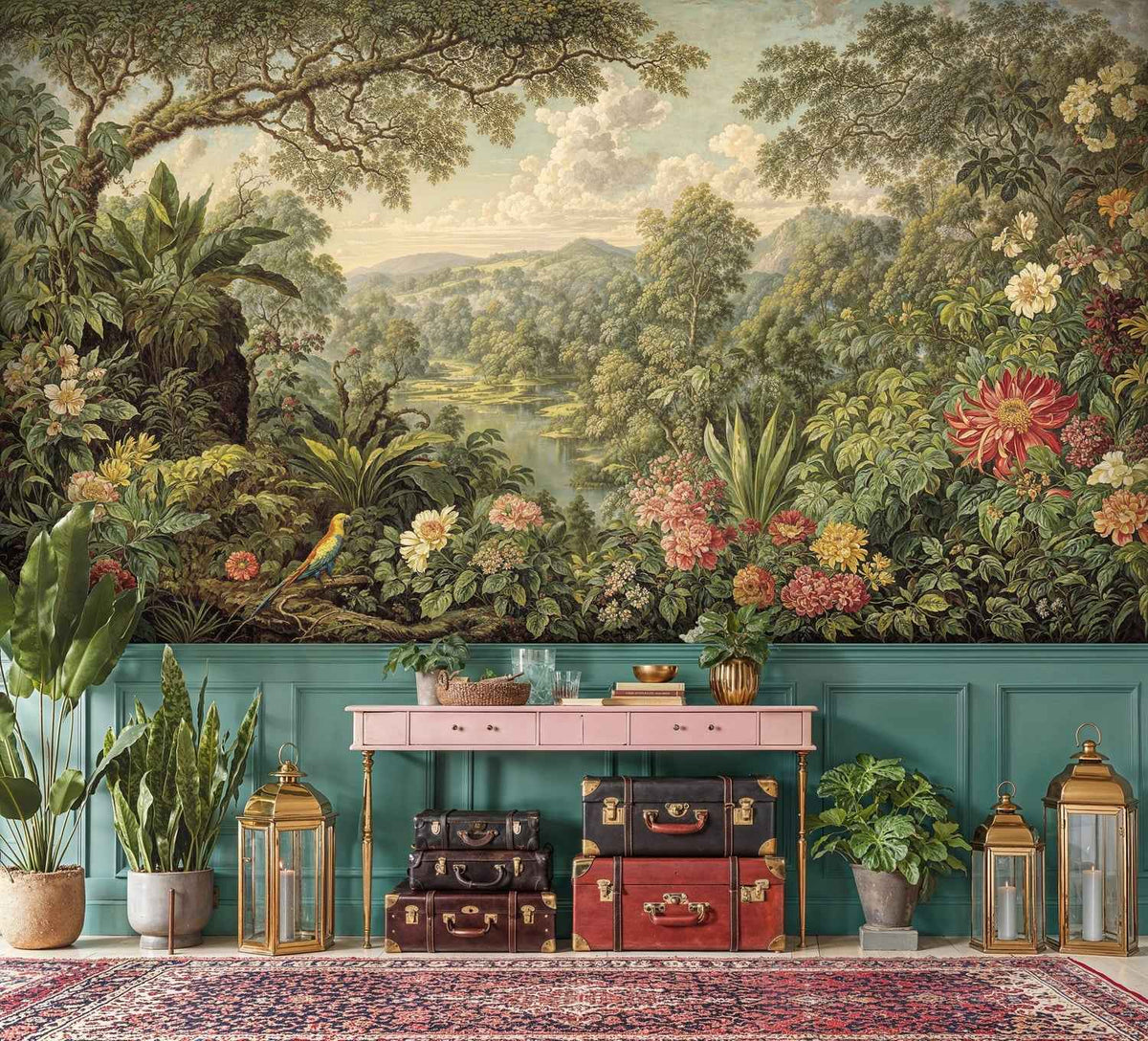 Tropical Paradise with Exotic Birds Wall Mural