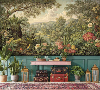 Tropical Paradise with Exotic Birds Wall Mural