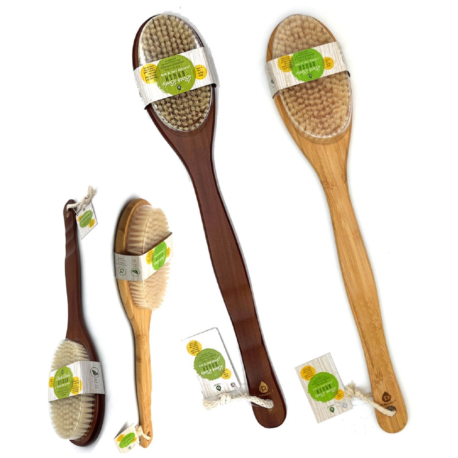 Blush Apollo bath body brush with long bamboo handle for exfoliating and massaging skin in healthcare routine.