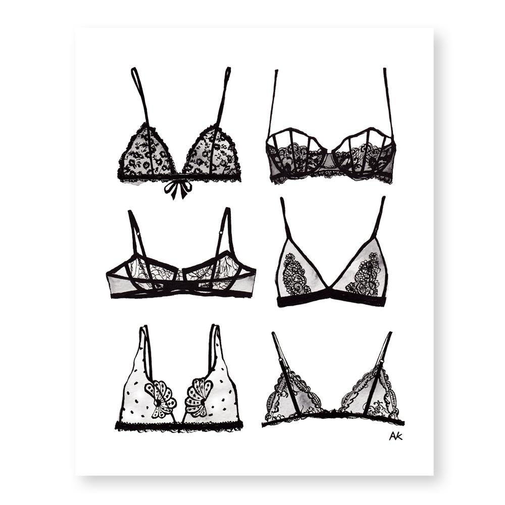 Artistic print of a bra lingerie design by Magenta Lelantos, perfect as a stylish gift poster for lingerie lovers.