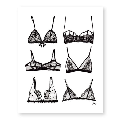 Artistic print of a bra lingerie design by Magenta Lelantos, perfect as a stylish gift poster for lingerie lovers.