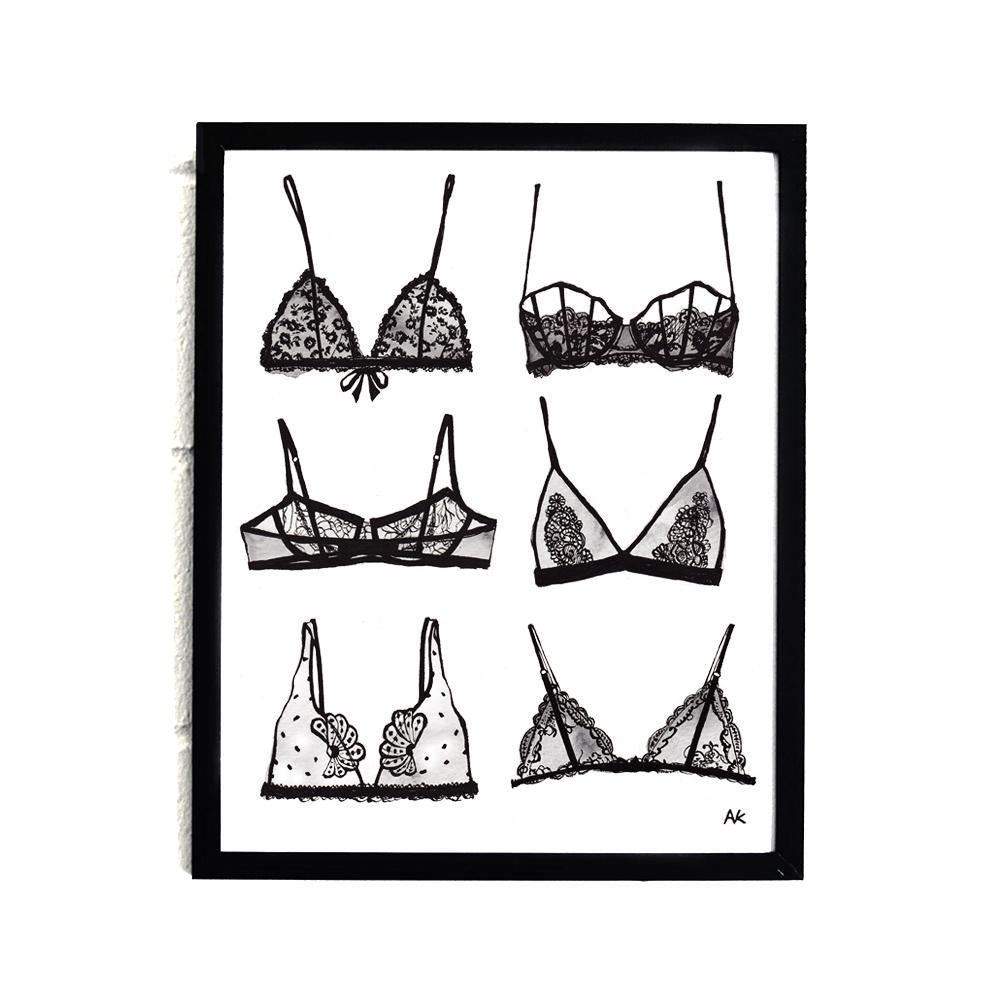Magenta Lelantos Bra Lingerie Art Print gift poster featuring a stylish, artistic depiction of a lingerie bra on a white background.