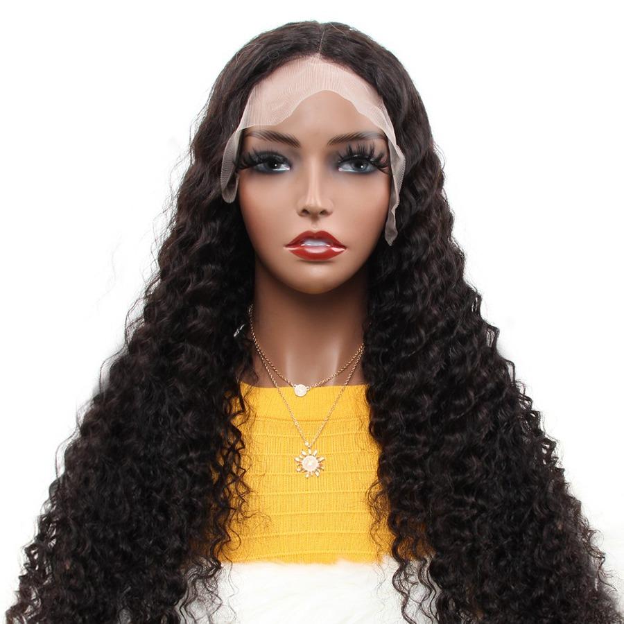 Deep Wave Brazilian human hair lace frontal wig with 13x6 transparent lace, showcasing rich waves and natural hair texture.