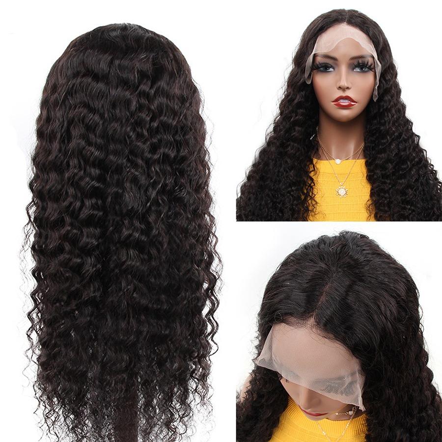 Deep Wave Brazilian human hair lace frontal wig by Cerise Alfie, showing the transparent lace and wavy deep wave texture.