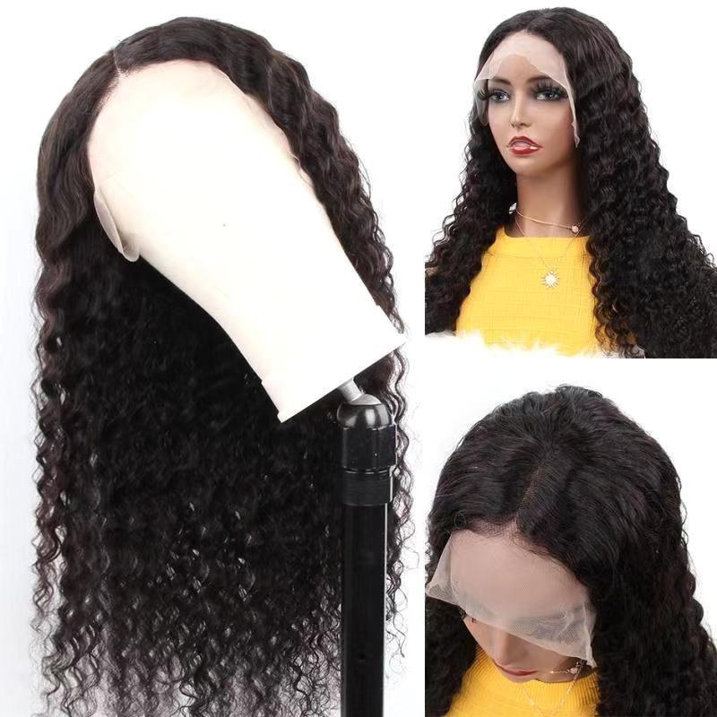 Deep wave Brazilian human hair lace frontal wig with transparent 13x6 lace, styled in natural waves, by Cerise Alfie.