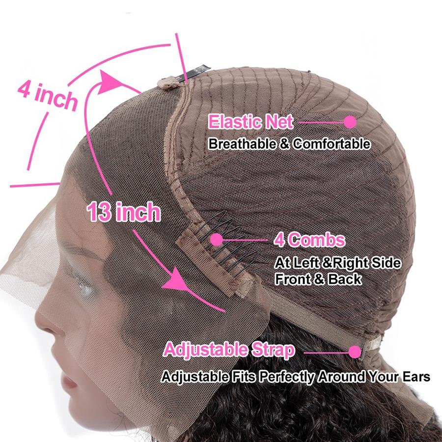 Deep Wave Brazilian human hair lace frontal wig with 13x6 transparent lace, styled for a natural, full look.
