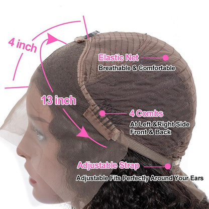 Deep Wave Brazilian human hair lace frontal wig with 13x6 transparent lace, styled for a natural, full look.