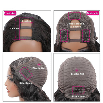 Deep wave Brazilian Remy human hair U part wig by Cerise Alfie, showcasing water-wave texture and natural hair appearance