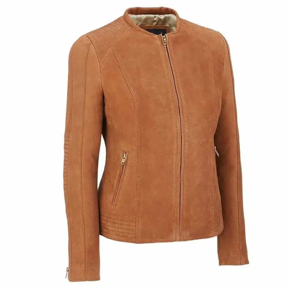 Women’s Brown Suede Slim Fit Leather Fashion Jacket