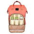 Raspberry Pallas peach denim backpack baby bag with multiple compartments, suitable for parents on the go.