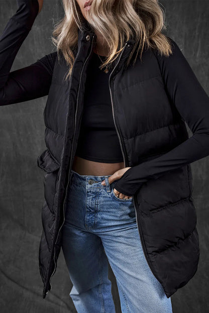 Pear Daisy pocketed zip-up vest coat for home and garden, featuring a cozy design with practical front pockets.