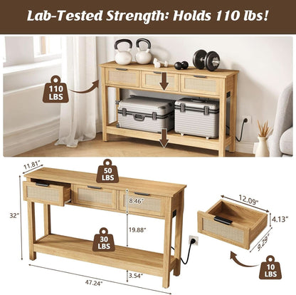 Entryway Console Table Integrated Multiport Charging 47 Inch