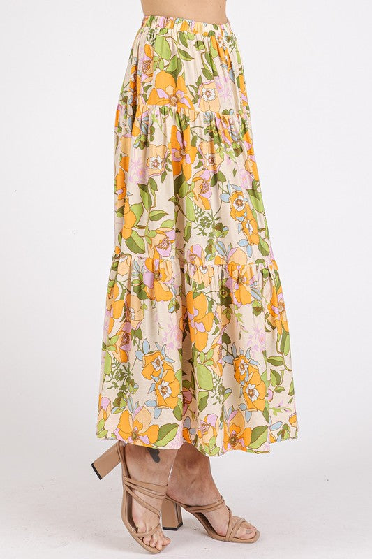 Jade Icarus Mittoshop flower print elastic waist tiered skirt with a tiered design and floral pattern, perfect for casual wear.