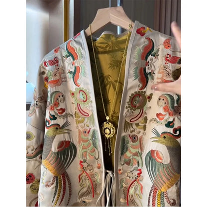 Women’s Chinese style kimono cardigan jacket with intricate embroidery, luxury Hanfu-inspired top, Asian fashion apparel.