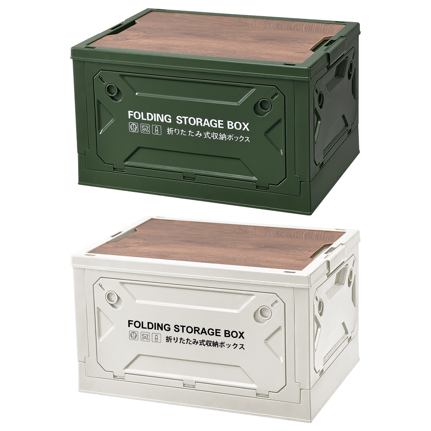 Pear Daisy folding storage bin for camping, collapsible and stackable organizer box for home and outdoor use.