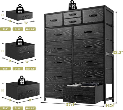 Black Fabric Dresser With Deep Drawers 52 Inches Tall