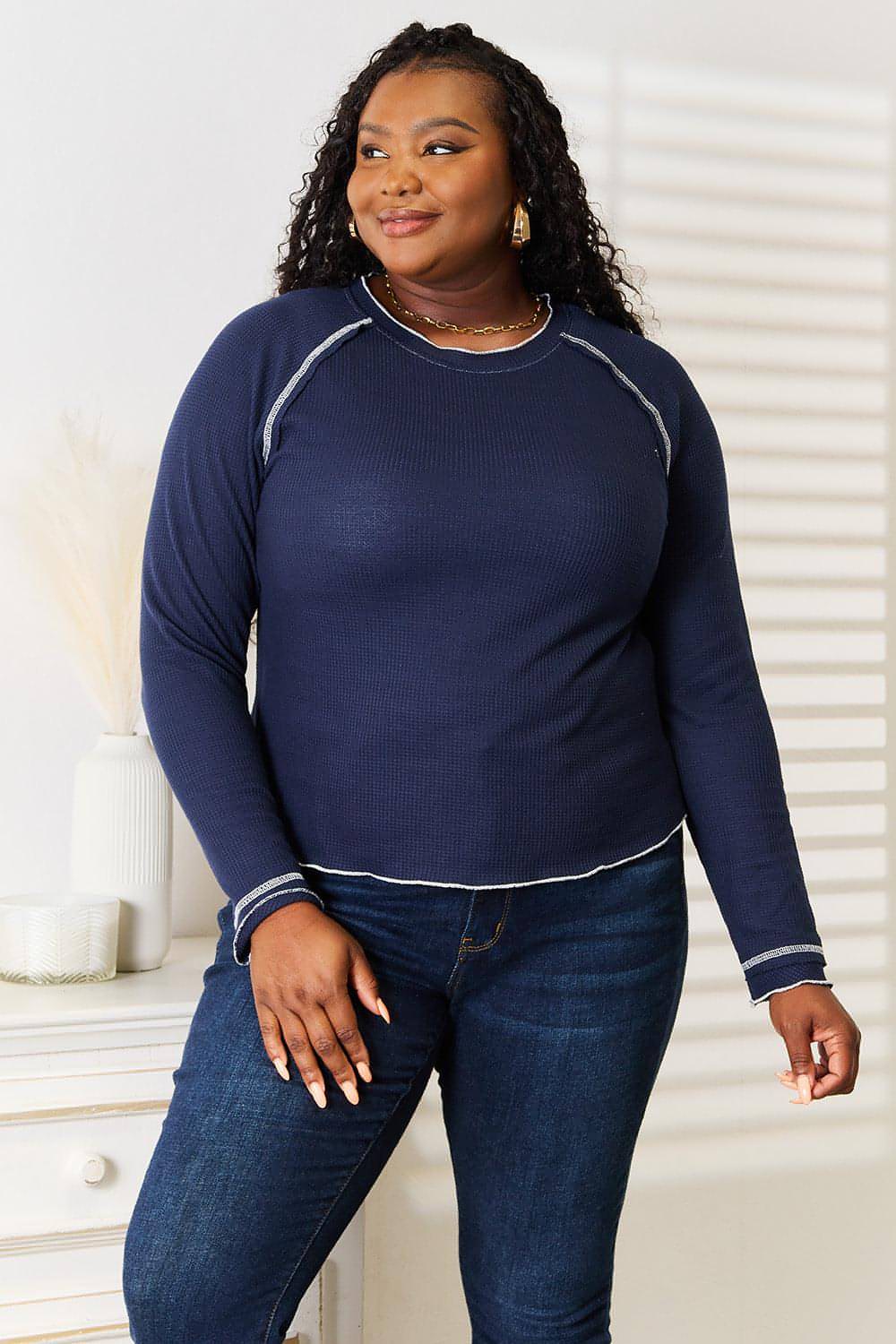 Carmine Juneberry Basic Bae long raglan sleeve round neck top, casual gift, soft fabric, with relaxed fit and stylish design.