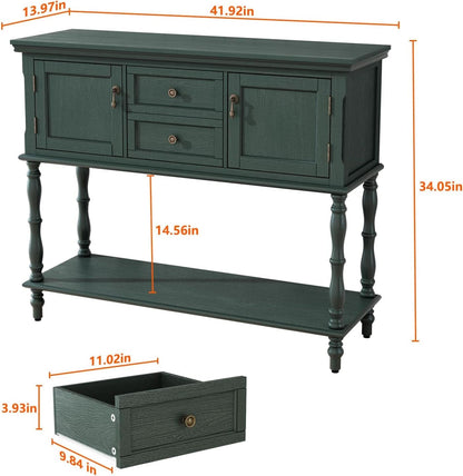 Green Contemporary Console Table With Deep Drawers