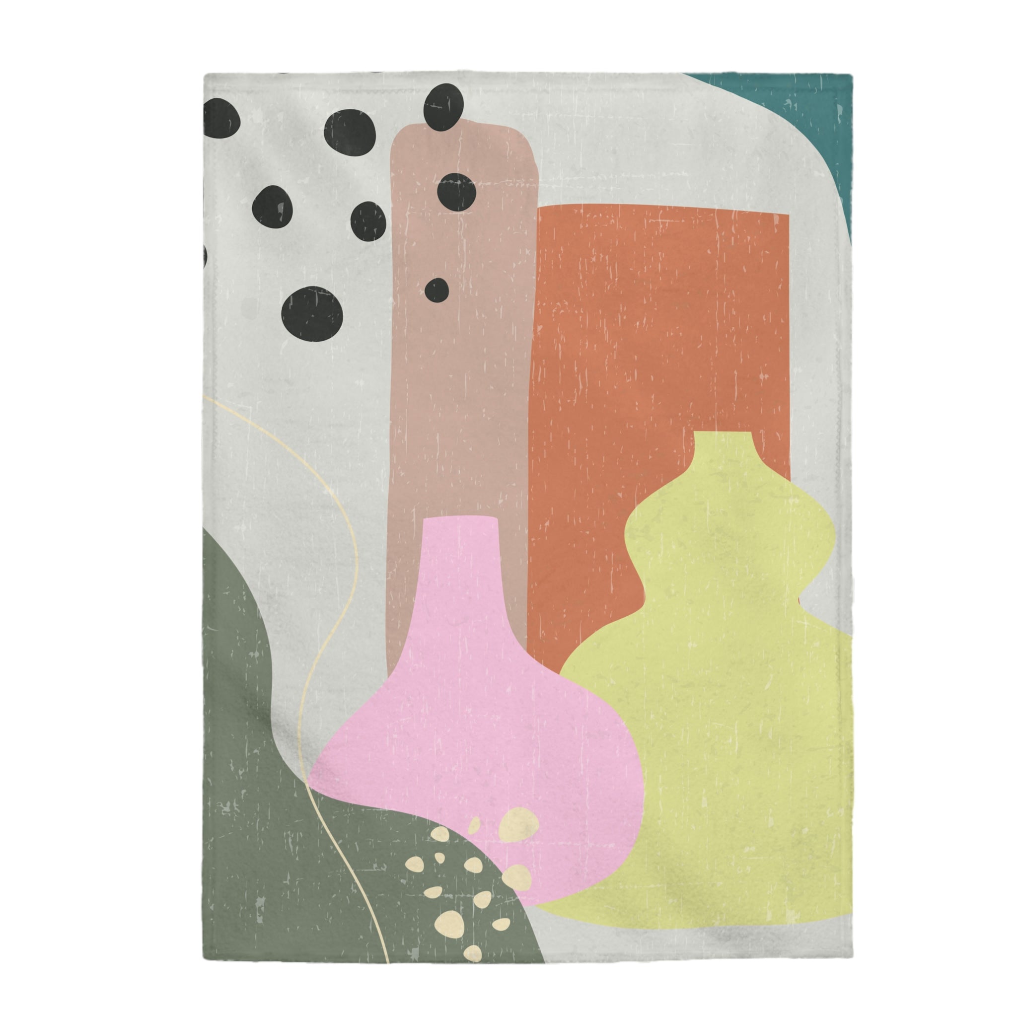 Yellow Pandora abstract vase plush throw blanket with colorful geometric patterns, perfect for cozy home décor.
