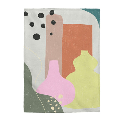 Yellow Pandora abstract vase plush throw blanket with colorful geometric patterns, perfect for cozy home décor.