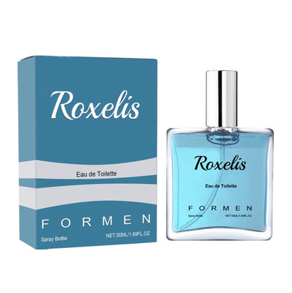 Carmine Juneberry Roxelis™ Eau de Toilette bottle, elegant bodycare fragrance with a sleek design, on a neutral background.