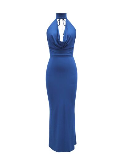 Taupe Oliver backless lace-up sleeveless maxi dress with a stylish design, perfect for elegant summer occasions.