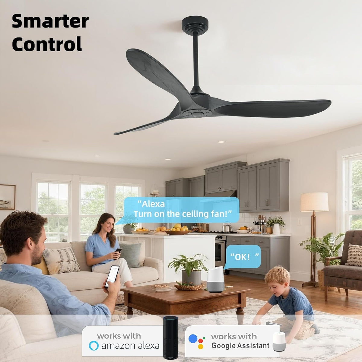 60Inch Outdoor Smart Ceiling Fan Voice Control Remote