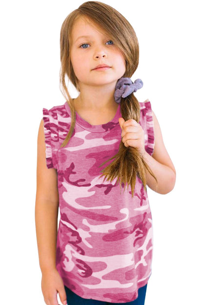 Camo print flounced armholes little girls&