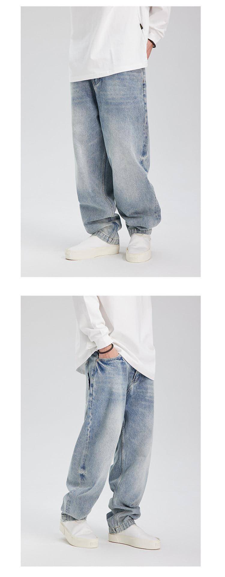 Carmine Juneberry UrbanFade™ retro distressed washed jeans, casual pants with faded and ripped detailing, front view.