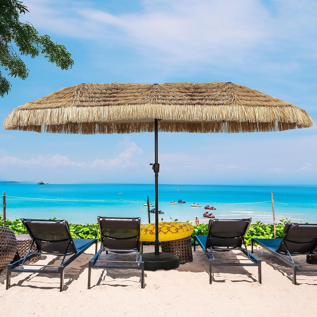 13Ft Waterproof Thatch Tiki Terrace Outdoor Umbrella